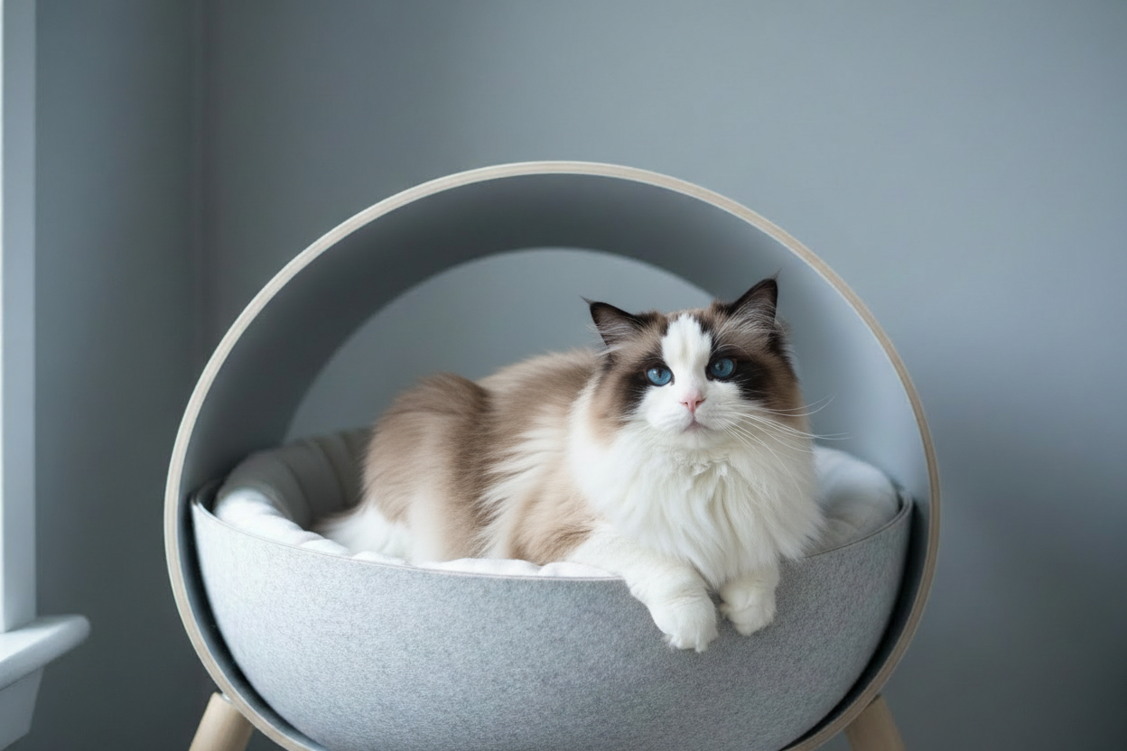 Snowbell in Round Cat Bed